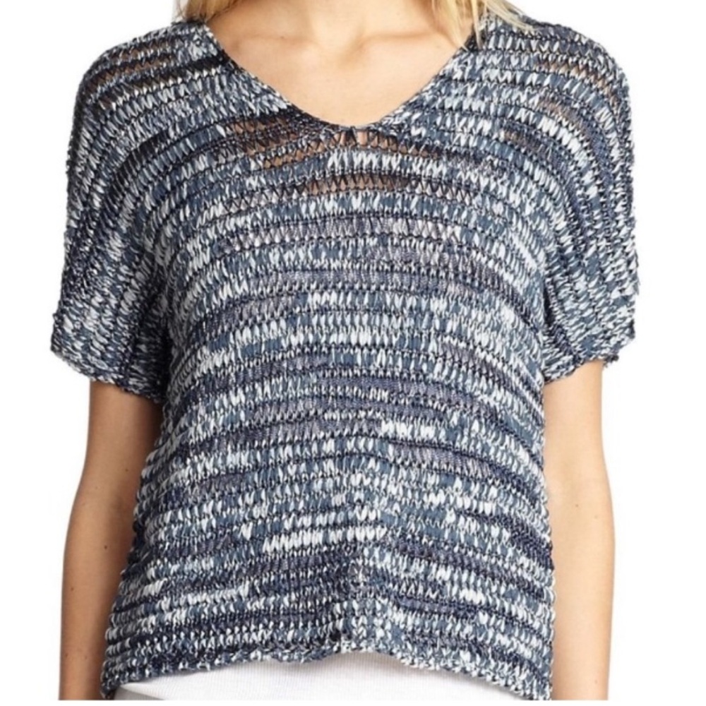 Eileen Fisher Petite Brushtroke Cotton Tape V Neck Knit Top